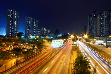 Fototapeta na wymiar Busy night traffic in Hong Kong this modern city