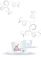 white cups and brown heart