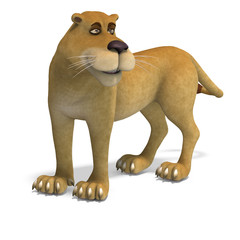 very cute and funny female cartoon lion. 3D rendering with