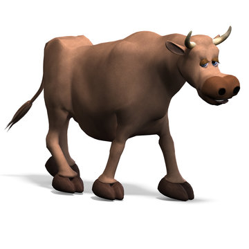 cute and funny cartoon bull. 3D rendering with clipping path