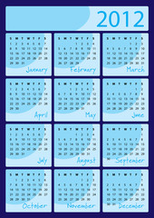 2012 calendar - vertical vector illustration - blue color