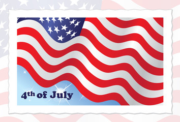 4th of July Independence Day - American Flag on stamp