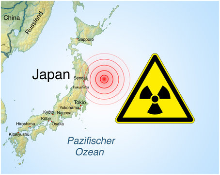 Landkarte von Japan-Erdbeben.Tsunami.Super-Gau
