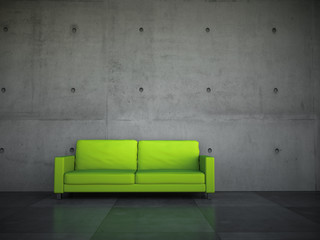 Sofa Rendering gr&uuml;n vor Betonwand