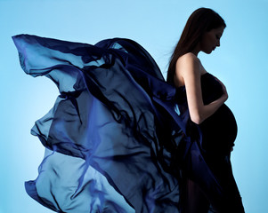 Beauty and glamour of  pregnant woman in blue chiffon