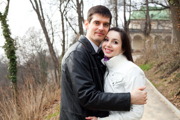 beautiful young love couple in city Prague