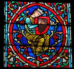 Harpist - Medieval Music - Stained Glass in Notre Dame, Paris