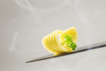 Butter curl on a knife