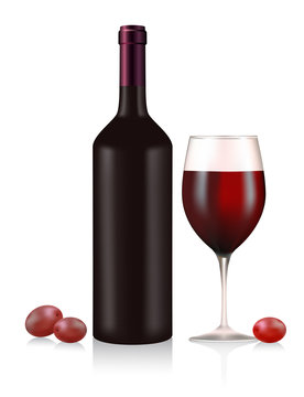 Bottle and glass with red wine