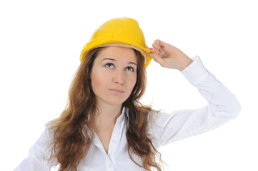 woman with construction helmet