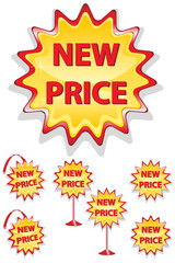 set of red and yellow sale icons isolated on white - new price