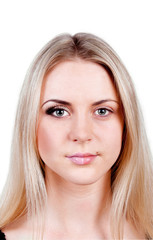 Naklejka premium Beautiful blond woman: before and after makeup