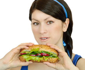 young woman with sandwich