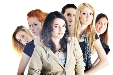 happy girls group isolated on white background