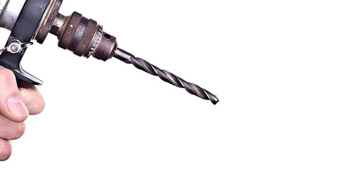 Handwerker mit Bohrmaschine, freigestellt