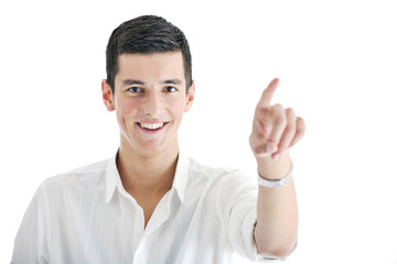 Fototapeta premium businessman touching futuristic screen