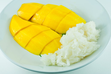 Thai sticky rice eat with mangoes, thai style tropical dessert