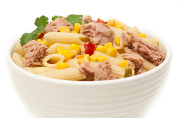 Tuna and pasta salad isolated on white background © rauf_ashrafov