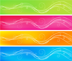 Fototapeta na wymiar Four wavy banner backgrounds with swirls