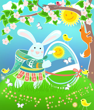 Beautiful decorated Easter rabbit with egg