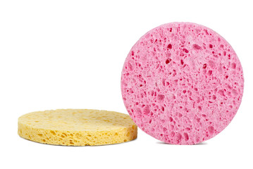 Pink and yellow cosmetic sponges