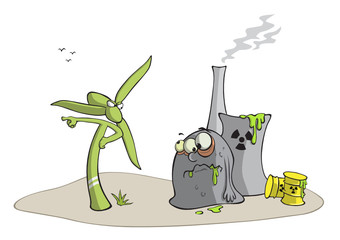 Windrad gegen Atomkraftwerk, Illustration © Tetastock