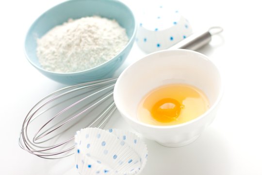 Eggs, flour and whisk