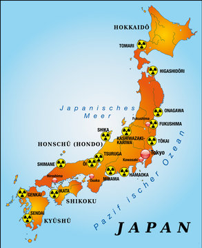 Japan Umrisskarte mit AKW orange