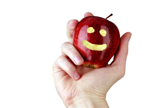 Optimistic weight loss diet, red smiling apple