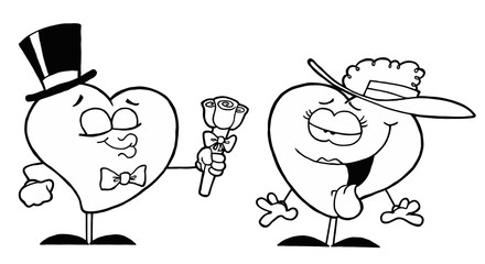 Outline Of A Male Heart Giving His Girl A Rose