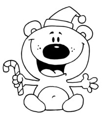 Outline Of A Bear Holding A Candy Cane