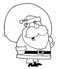 Black And White Coloring Page Outline Of A Santa With A Toy Sack