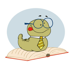 Worm Wearing A Tie And Glasses, Resting On An Open Book