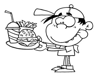 Outlined Boy With Fast Food