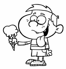 Outlined Boy With Ice Cream