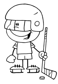 Black And White Outline Of A Little Boy Playing A Hockey Goalie