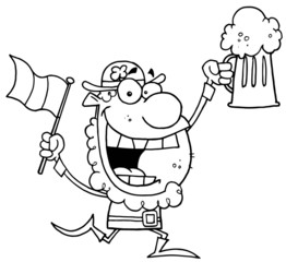 Outlined Drinking Leprechaun