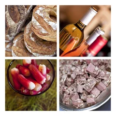 Deurstickers bistrot, restaurant, apéritif, casse-croûte, pain, vin, pâté © Redzen