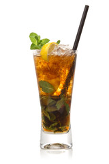 Cuba libre cocktail isolation on a white