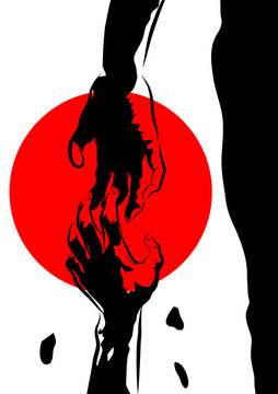 main tendu solidarité sur fond drapeau Japon