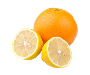 Two half of lemons and an orange