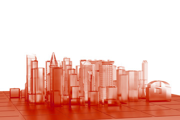 City (3D xray orange transparent on white)