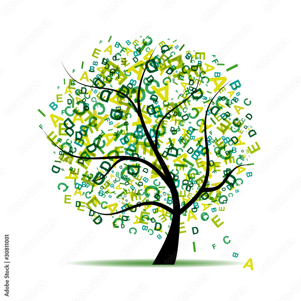 Poster art tree with letters green for your design