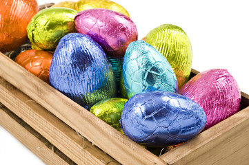 Colorful easter eggs in a box