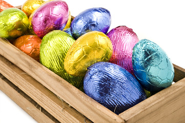 Colorful easter eggs in a box
