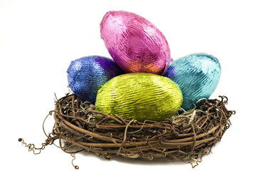 Colorful easter eggs in a nest