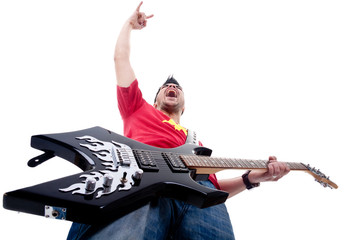 passionate guitarist screaming and gesturing