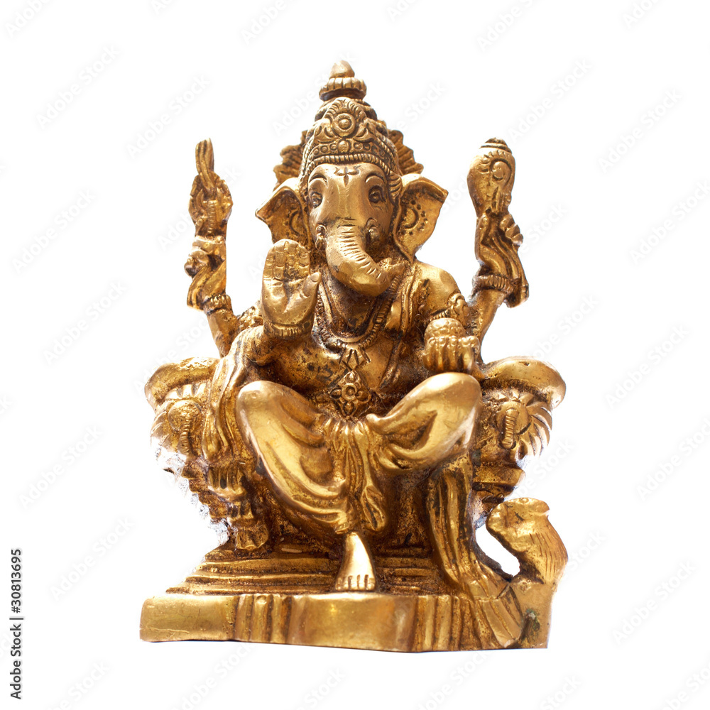 Wall mural Golden Hindu God Ganesh over a white background