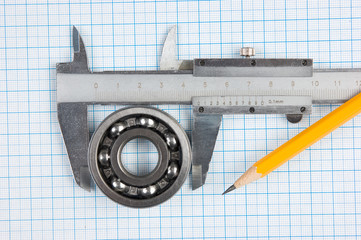 calipers, bearing and square