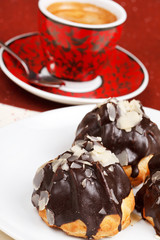 chocolate eclairs with coffee